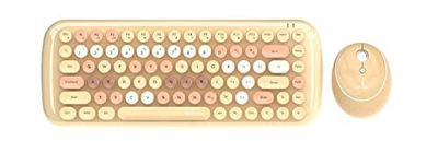 Coconut Bling Typewriter Inspired 2.4GHz Retro Wireless Keyboard and Mouse Set with USB Support, Round 84 Keycaps for PC & Laptop (Milk Tea)