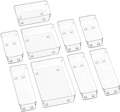 Kesi Acrylic Desk Drawer Organizers Trays Set (9 Pcs Tray,Transparent)