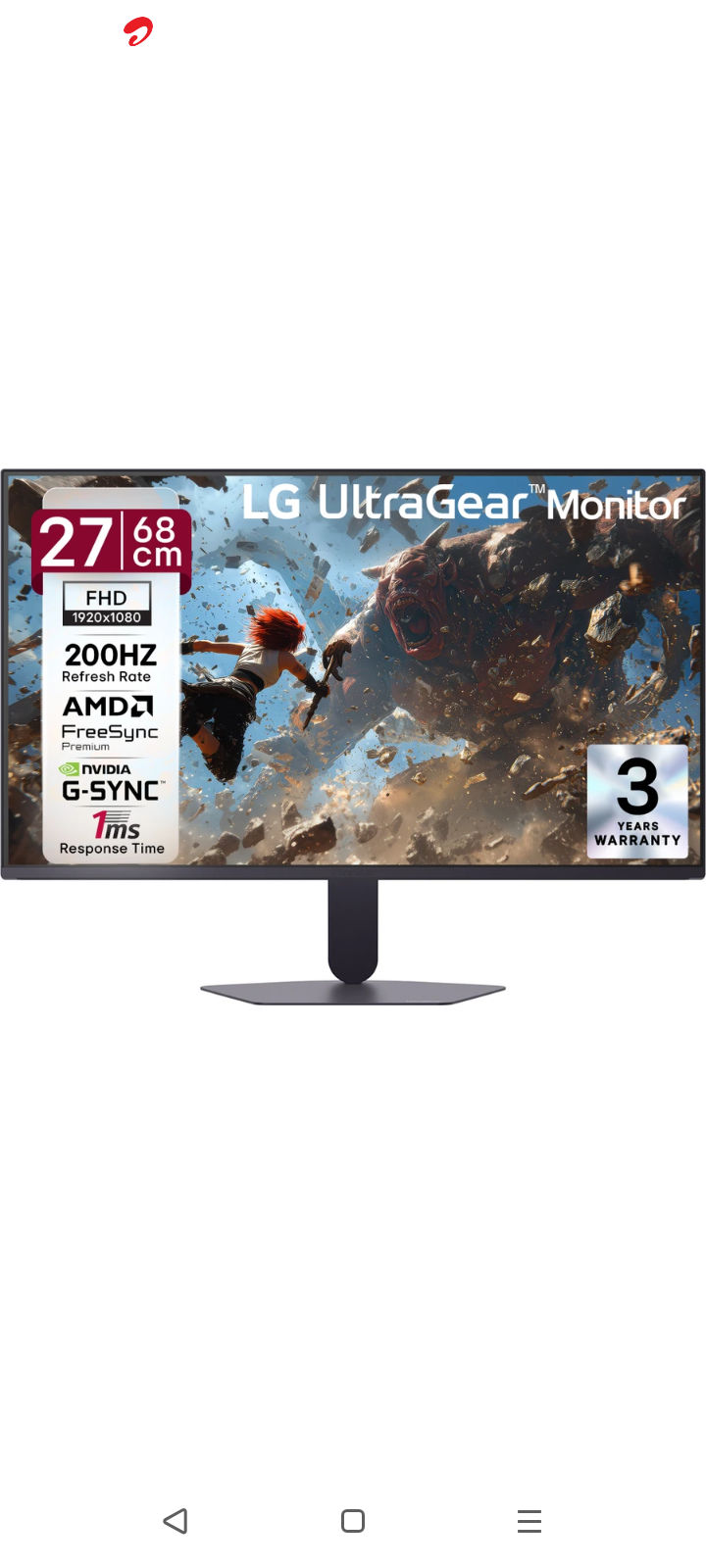 Take a look at this LG UltraGear 68.0 cm (27 inches) Full HD IPS Panel Gaming Monitor (27G523B-B) on Flipkart