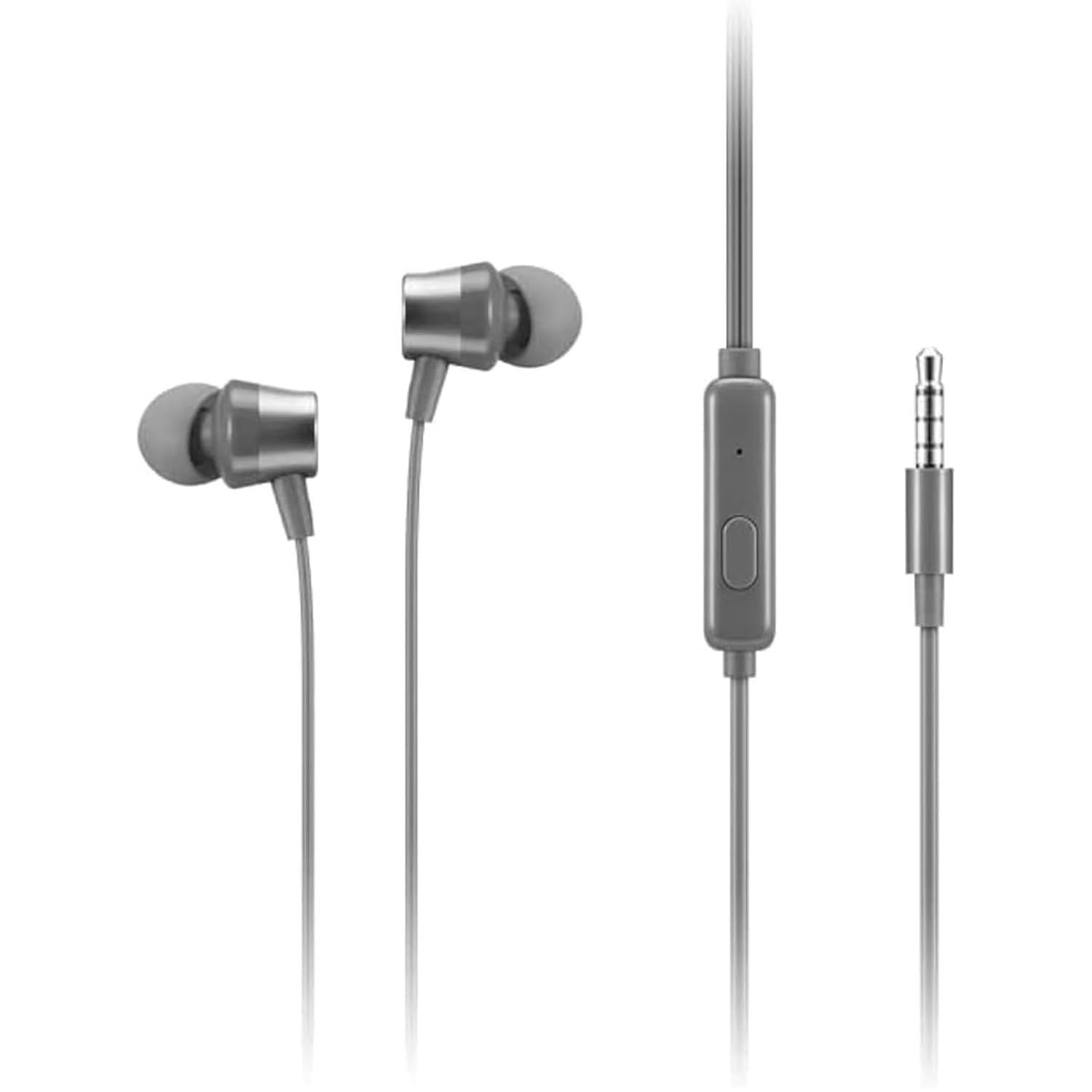 Lenovo 110 Analog in-Ear Wired Earphone with 3.5 mm Audio Jack, Noise Isolation, Built-in Mic & Inline Controls, Comfortable Fit, Grey - Universal Compatible Earbuds for Music & Calls