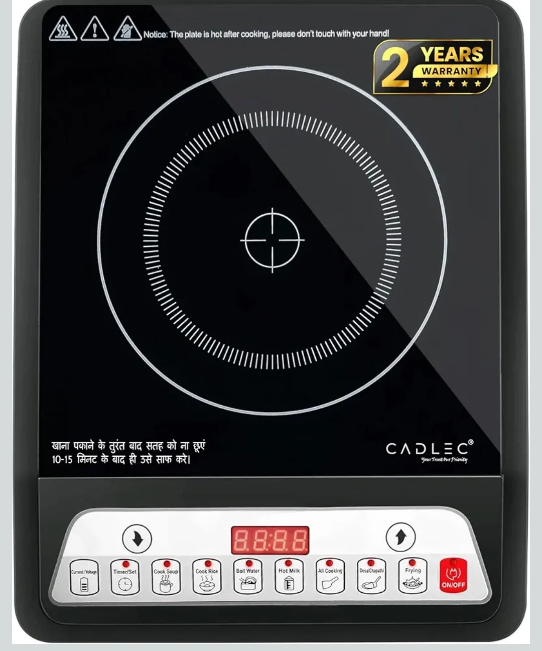 CADLEC CookMate 2000W Induction Cooktop with Crystal Glass | 2-Year Warranty | Black