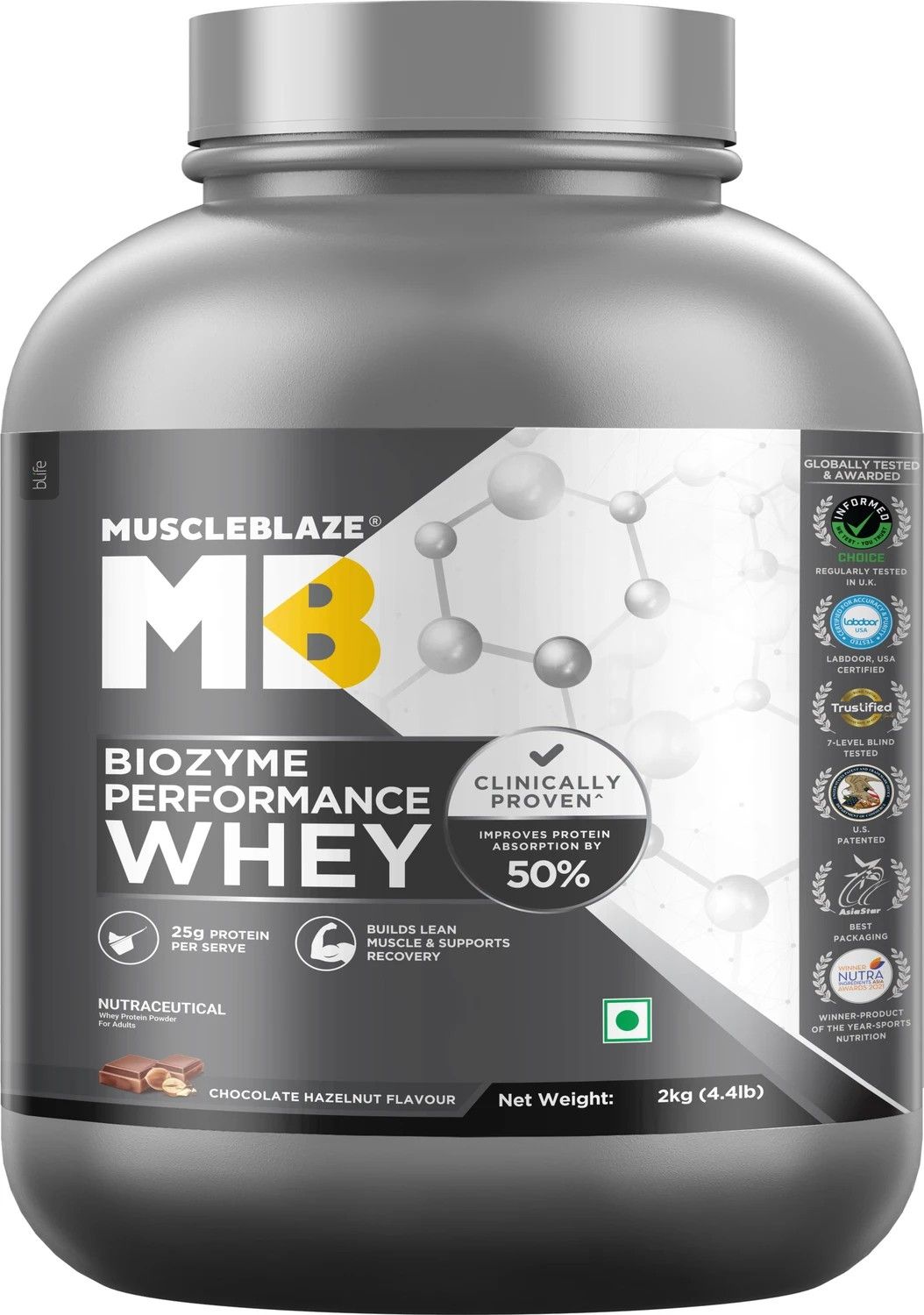 MUSCLEBLAZE Biozyme Performance Whey Protein (2 kg, Chocolate Haz...more