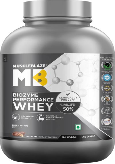 MUSCLEBLAZE Biozyme Performance Whey Protein (2 kg, Chocolate Haz...more