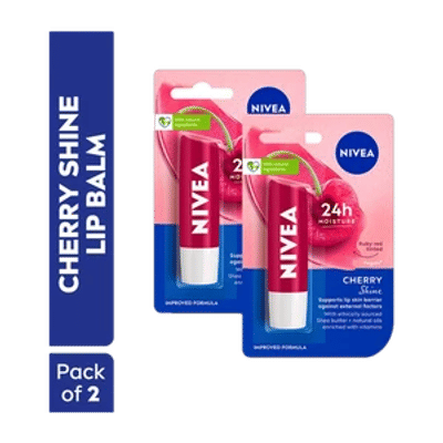 NIVEA Fruity Shine Lip Balm Cherry (Pack of: 2, 9.6 g)