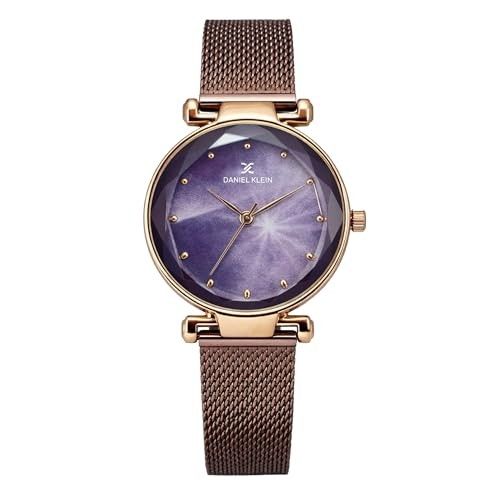 Daniel Klein Analog Purple Round Dial Rose Gold Case Purple Mesh Strap Stone-Studded Water-Resistant Wrist Watch for Women Girls, Ladies DK11873-4