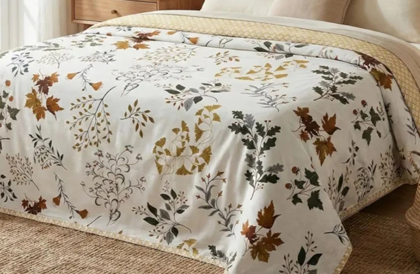 VAS COLLECTIONS Cotton AC Blanket for Double Bed (220×230 cm) | Reversible Soft Lightweight All-Season Blanket | Skin-Friendly & Breathable Comforter (Golden Leaf Garden (8% coupon must apply)