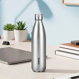 BOROSIL Bolt Steel Water Bottle, 24 Hours Hot & Cold Double Wall Insulated Flask 1000 ml Steel Flask (Pack of 1, Silver)