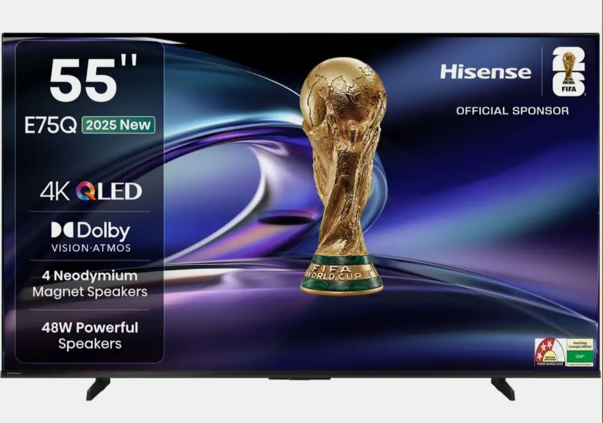 Hisense 55E75Q 139 cm (55 inch) QLED Ultra HD (4K) Smart VIDAA TV with 4 Speakers 48W Powerful Speakers| Dolby Vision Atmos| Cricket Mode (55E75Q)