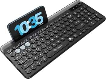 Portronics Bubble 3.0 Wireless Keyboard with Bluetooth + 2.4 GHz USB Receiver, Rechargeable Battery, Dual Height Adjustment, Multimedia Hotkeys with Numpad, for Laptop, PC, Smartphone, Tablet(Black)