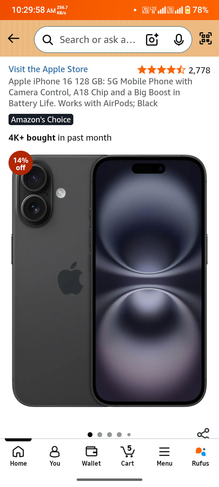 Apple iPhone 16 128 GB: 5G Mobile Phone with Camera Control, A18 Chip and a Big Boost in Battery Life. Works with AirPods; Black