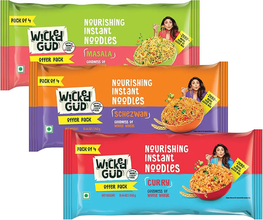 WickedGud Nourishing Instant Noodles Range Assorted | No Maida | No Palm Oil | No MSG | High Protein | High Fibre | Cholesterol Free, 240 grams x 3 : Amazon.in: Grocery & Gourmet Foods