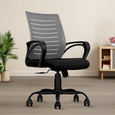 Irvine Mid Back Mesh Chair | Ergonomic Office, Study, Revolving, Computer Chair for Work from Home with 3 Years Limited Warranty, Heavy Duty Metal Base, Seat Height Adjustable (Grey)