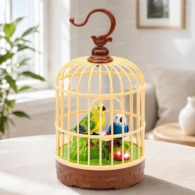 Zest 4 Toyz Singing Moving Chirping Beautiful Bird Pet Toy in Cage, Hanging Cage with Music Singing Moving Chirping for Kids for Home Decor/Living Room/Garden (Multicolour)