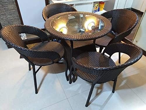 Wix Metal Outdoor Patio Dining Set with Toughened Glass Tabletop (Golden)