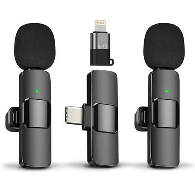 TECHNOVIEW Wireless Microphone Lavalier Lapel Microphone for Android,iPhone - Cordless Omnidirectional Condenser Recording Mic for Interview,Youtubers,Video Recording, Live Streaming(Dual-Black)