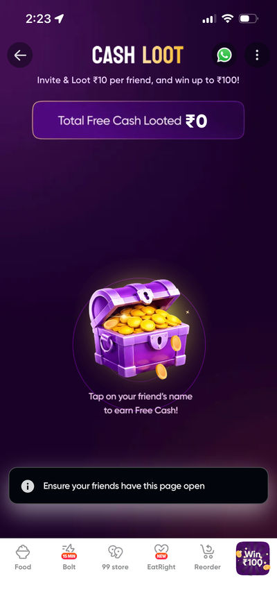 Swiggy cashloot offer live earn 100 free cash