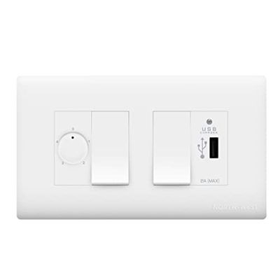 Wipro Northwest (Nowa) Switch Combo of 4M Plate + 1M 6A Switch x2 + USB Charger + 4 Step Fan Regulator, White (Kit 10)