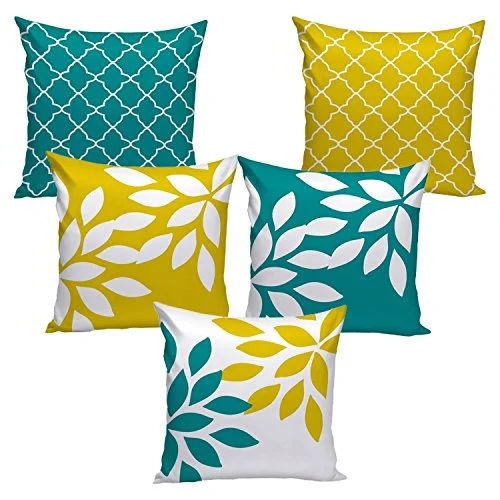 AEROHAVEN Set of 5 Multi Colored Decorative Throw Hand Made Velvet Cushion Covers (16" x 16" OR 40cm x 40cm)