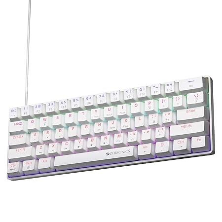 Zebronics Mechanical Keyboard, Silent Linear Red Switches, 61 Keys Layout, 26 Key Anti Ghosting, Double Shot Keycaps, 17 LED Modes, Media Controls, 1.5m Cable (Max Ninja 61, White)