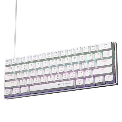 Zebronics Mechanical Keyboard, Silent Linear Red Switches, 61 Keys Layout, 26 Key Anti Ghosting, Double Shot Keycaps, 17 LED Modes, Media Controls, 1.5m Cable (Max Ninja 61, White)