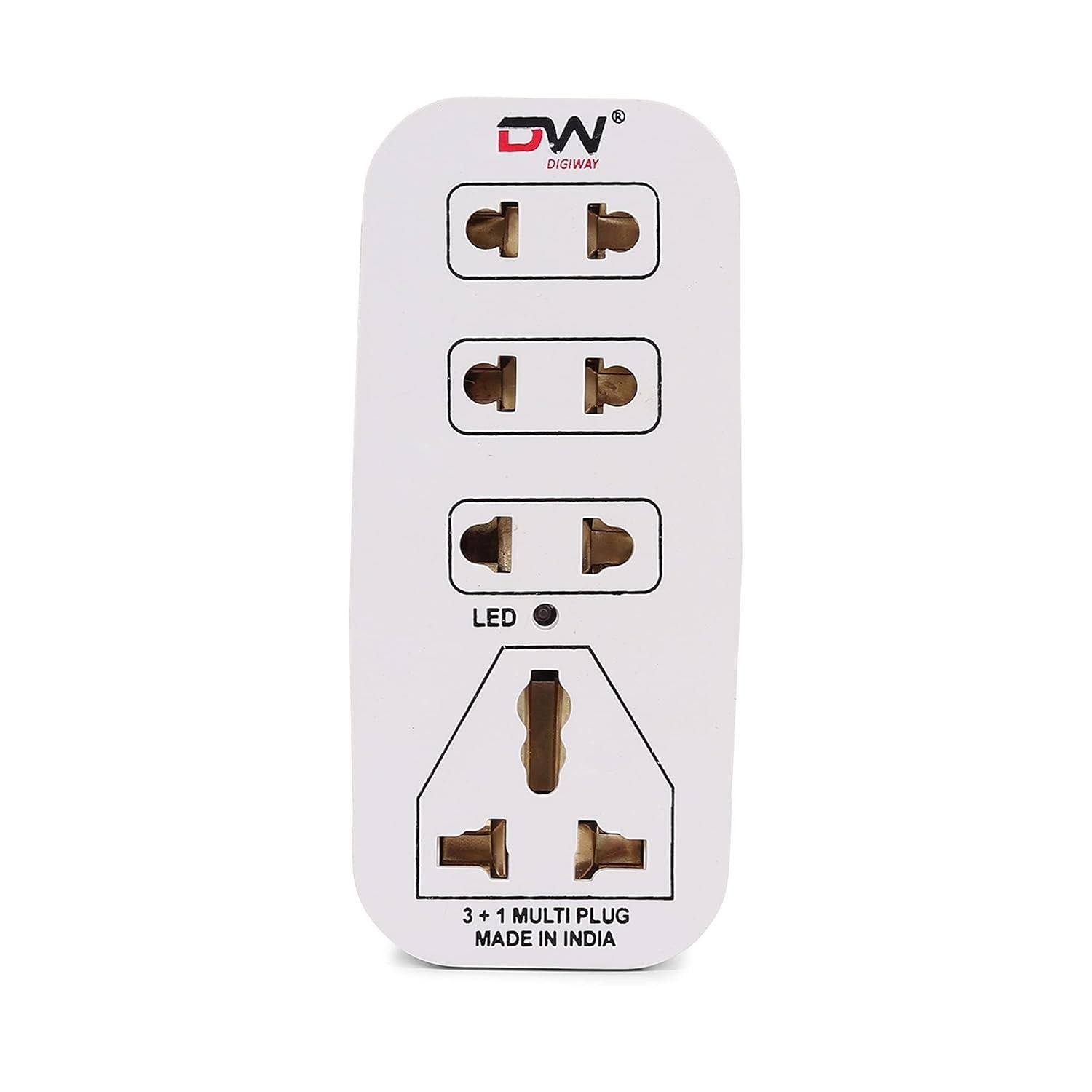 Digiway 3 + 1 Multiplug with LED Indicator, 4 Universal sockets, (Beige_Pack of 1)
