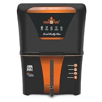 AQUA D PURE Alkaline RO Water Purifier 12L RO+UV+UF+TDS Control with Goodness of copper 12 Liter Large Storage Tank, Suitable for all type of water supply. (color: Black)