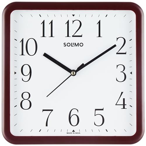 Amazon Brand - Solimo Square Wall Clock | Plastic | 8.5 Inch | Black
