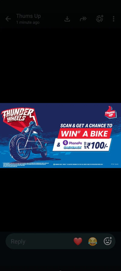 Thumsup(win guaranteed phonepe gift card reward upto 100 Rs)