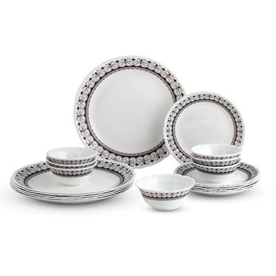 CELLO Lumina Imperial Plus Series Opalware Dinner Set of 19 Pieces For Family of 6 | Bone-Ash Free & Leadfree Opal Glass Microwave & Dishwasher Safe Crockery Plates & Bowls Set For Daily Use & Gifting