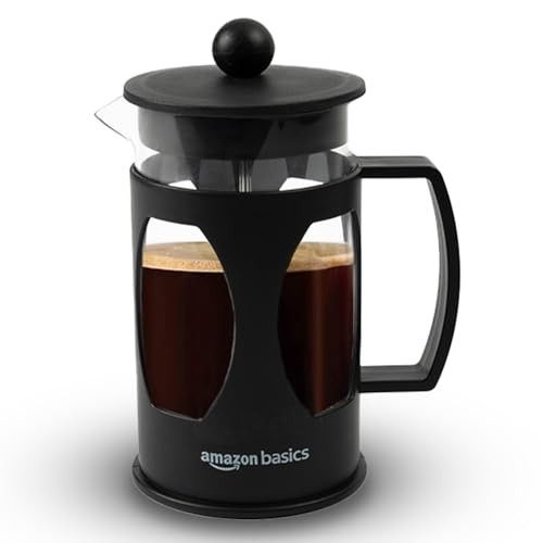 Amazon Basics French Press Coffee and Tea Maker | 4-Level Filtration System | Heat Resistant Borosilicate Glass | 600ml (Black)