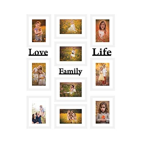 Amazon Brand - Solimo Collage Set of 10 White Photo Frames (6 X 8 Inch - 10) With "Love', 'Family' & 'Life' Plaques