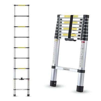 Amazon Basics 2.6m (8.5 feet) Portable & Compact Aluminum Telescopic Ladder | 2-Year Warranty | EN131 Complied 9-Steps Foldable Multipurpose Step Ladder for Home & Outdoor use