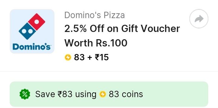 Use supercoins for buying dominos gift card 83% use of supercoins