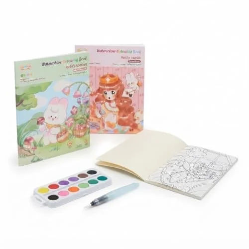 Crackles for Beginner Watercolor Book - Painting Set | Painting Set - DIY Coloring Note-Book with Watercolor Princess & Rabbit Designs - (Pack of 2)