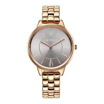 Titan Neo Quartz Analog Grey Dial Rose Gold Metal Strap Watch for Women