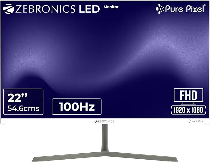 Zebronics Full HD LED Monitor, 21.5 Anti-Glare Screen, 100Hz Refresh Rate, Ultra Slim