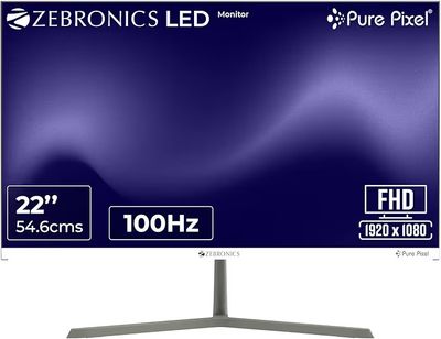 Zebronics Full HD LED Monitor, 21.5 Anti-Glare Screen, 100Hz Refresh Rate, Ultra Slim