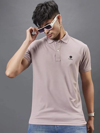 3BROS Men Solid Polo Neck Polyester Beige T-Shirt