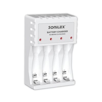 Sonilex AA & AAA Battery Charger, 4-Slot LED Smart Charger (White)