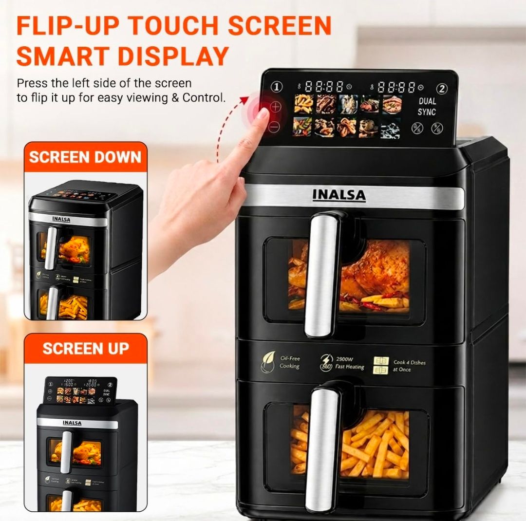 Inalsa NutriFry DuoSlim, Double Basket Air Fryer 2800W & 14 L (7L+7L) Large Capacity Air Fryer