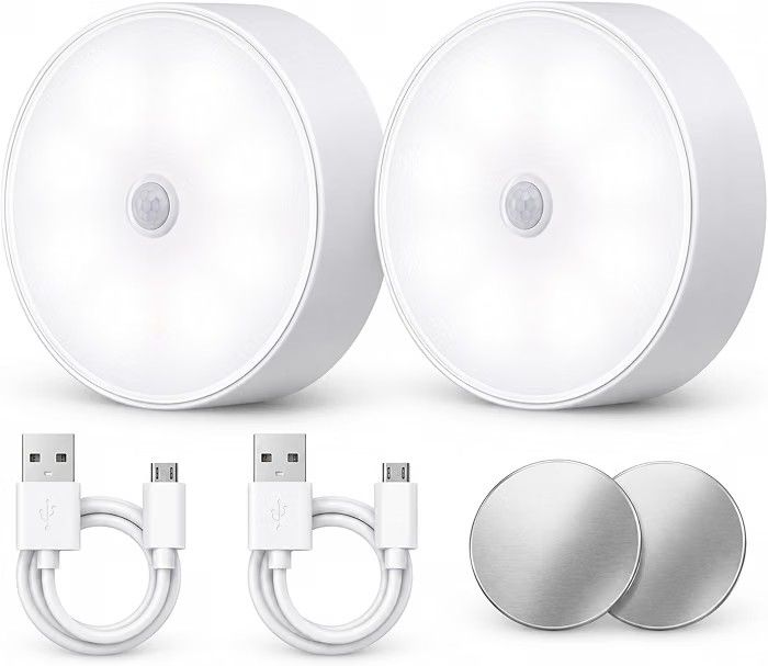 Priniyu Motion Sensor LED Puck Light Rechargeable Night Lamp Set of 2