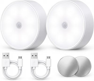 Priniyu Motion Sensor LED Puck Light Rechargeable Night Lamp Set of 2
