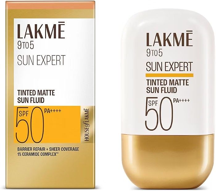 Lakme Sun Expert Tinted Dry Matte Sunscreen Fluid SPF 50+ PA++++ | 1% Ceramide Complex for Skin Barrier Repair (50ml)