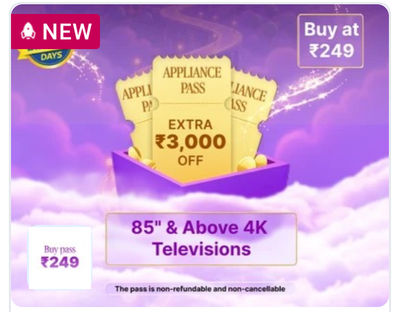 Flipkart Big Billion Day Passes: Get an extra flat ₹500-₹3,000 off on appliances during Big Billion Days.