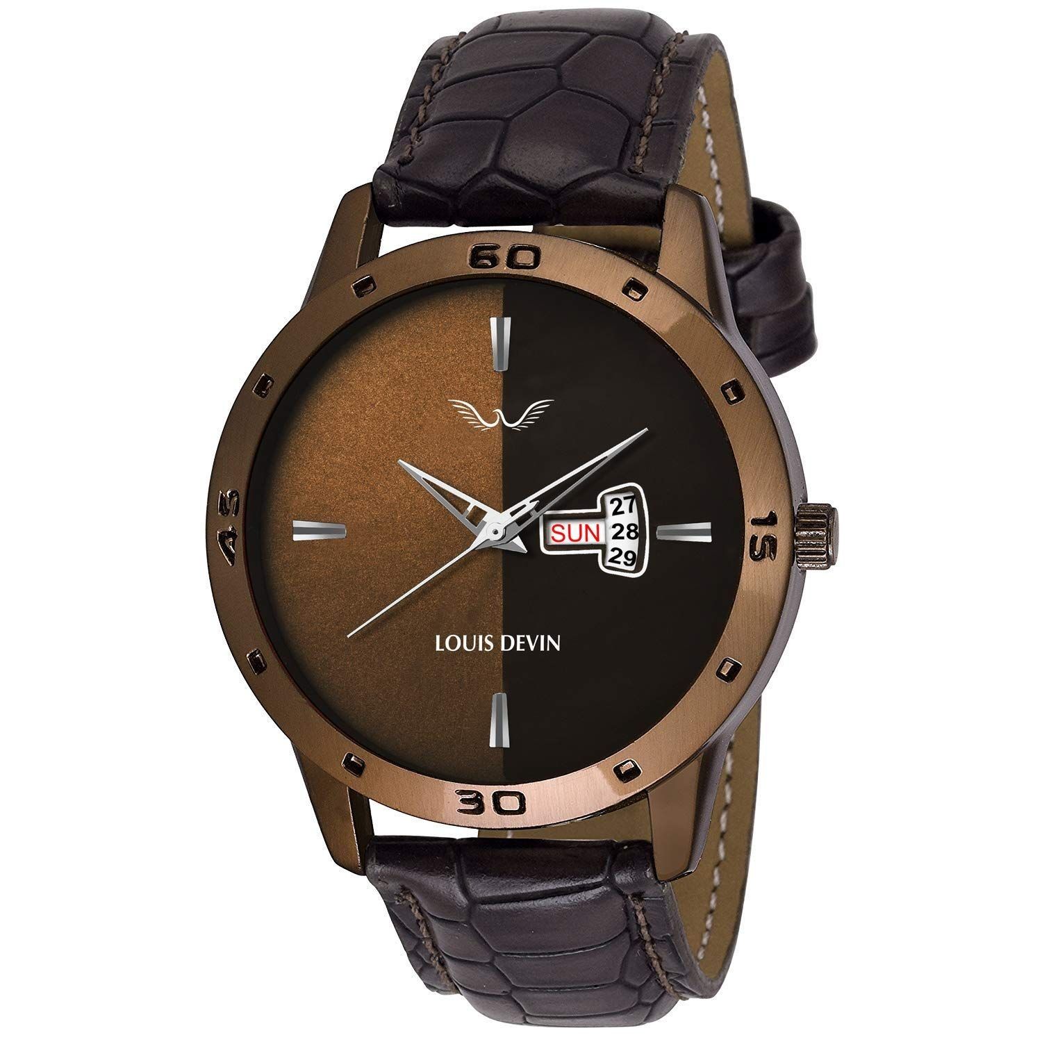 LOUIS DEVIN Men's Executive Leather Strap Analog Watch | Stylish Everyday Wear