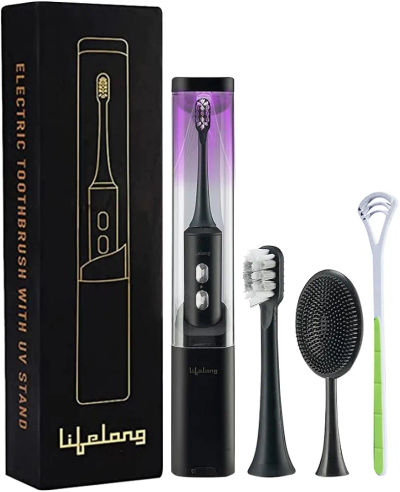 Lifelong Electric Toothbrush with UV sealed Sterilization |3X Plaque Removal | Upgrade to Advanced Technology (LLDC117, Black)