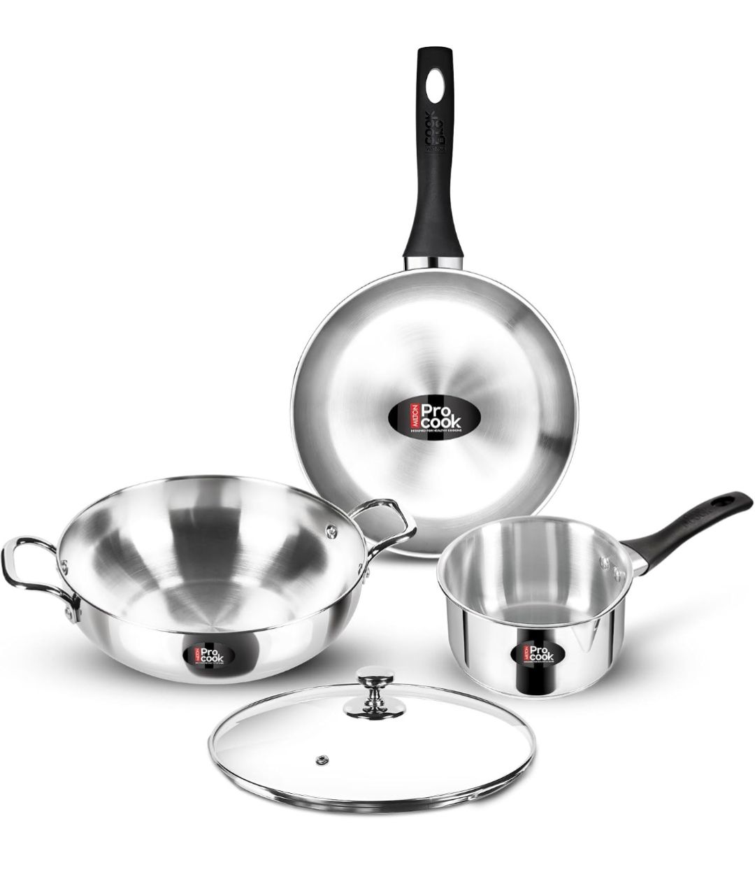 Milton Pro Cook 3-Layer Thick Triply Bottom I Induction Friendly Stainless Steel 4 Pc Kitchen Set