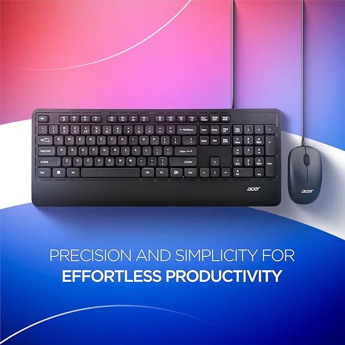 Acer PalmEase Wired Keyboard & Mouse Combo with Palm Rest |Plug & Play USB 2.0, 1600 DPI