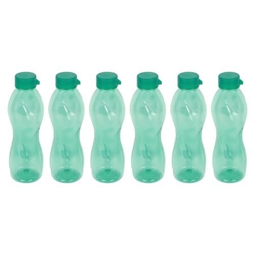 PEARLPET Pheonix BPA-Free Plastic Water Bottle Set |Lightweight, Leak-Proof & Freezer Safe - Pack of 6 (1000ml Each), Green