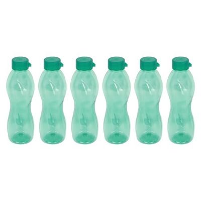 PEARLPET Pheonix BPA-Free Plastic Water Bottle Set |Lightweight, Leak-Proof & Freezer Safe - Pack of 6 (1000ml Each), Green
